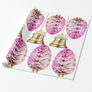 Papier Cadeau Papier d'enveloppement de pinecones et cloches ros