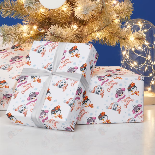 Papier Cadeau Papier d'enveloppement de pingouins de Noël (Vacances)