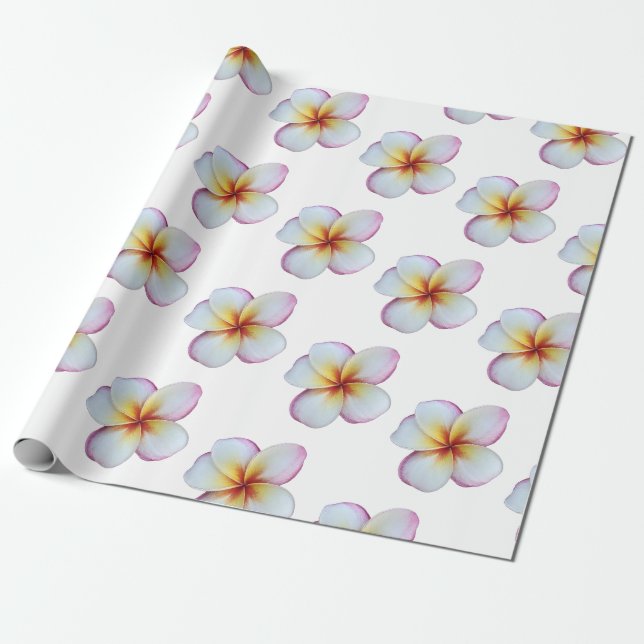 Papier Cadeau Papier d'enveloppement de Plumeria rose chaud (Déroulé)