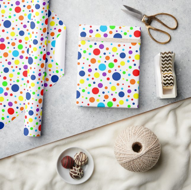 Papier Cadeau Papier d'enveloppement de points arc-en-ciel blanc (Artisanat)