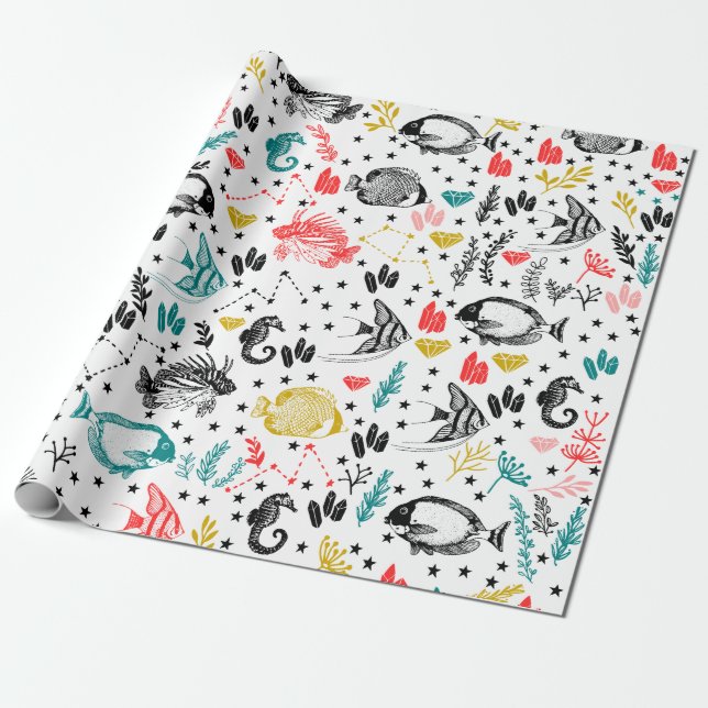 Papier Cadeau Papier d'enveloppement de poissons tropicaux (Déroulé)