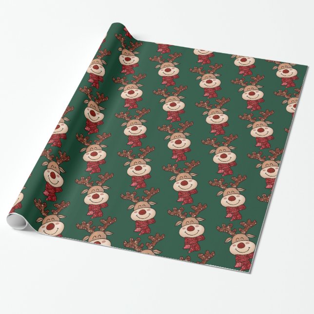 Papier Cadeau Papier d'enveloppement de rennes de Noël mignon (Déroulé)