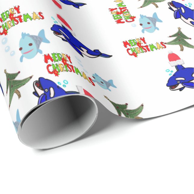Papier Cadeau Papier d'enveloppement de requin de Noël (Coin rond)