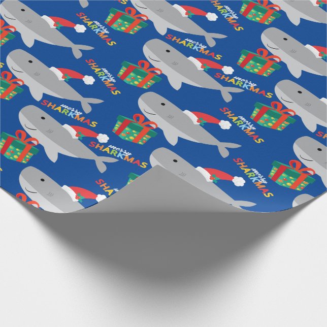 Papier Cadeau Papier d'enveloppement de requin Père Noël mignonn (Coin)