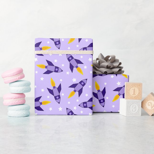 Papier Cadeau Papier d'enveloppement de roquette violet rétro (Baby Shower)