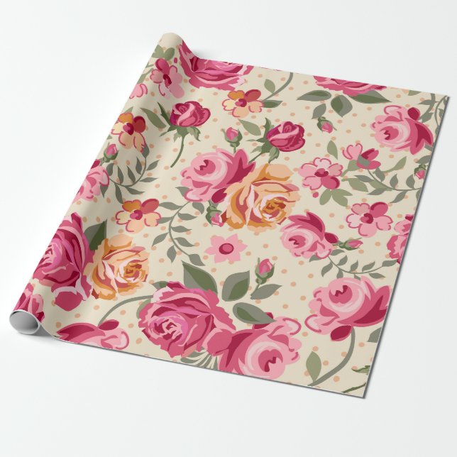 Papier Cadeau Papier d'enveloppement de roses roses françaises (Déroulé)