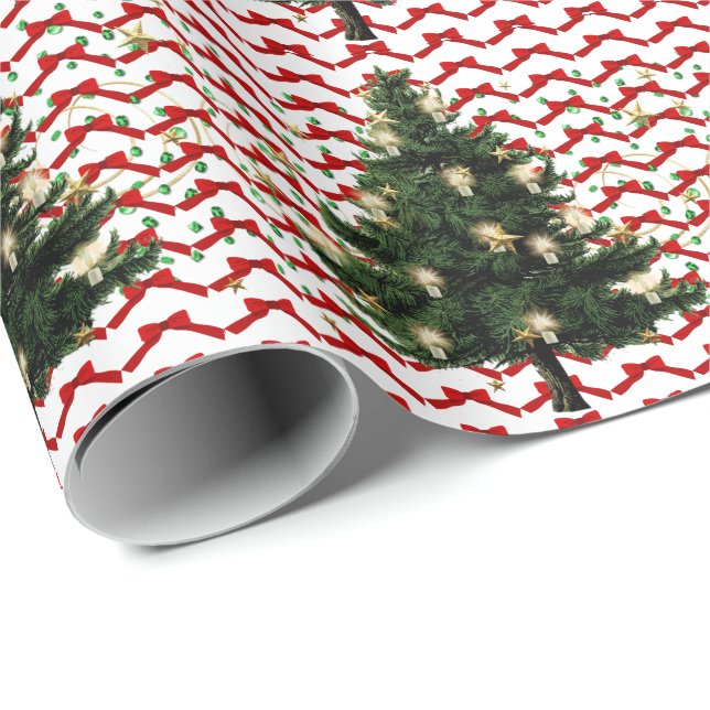 Papier Cadeau Papier d'enveloppement de sapin de Noël et de vach (Coin rond)