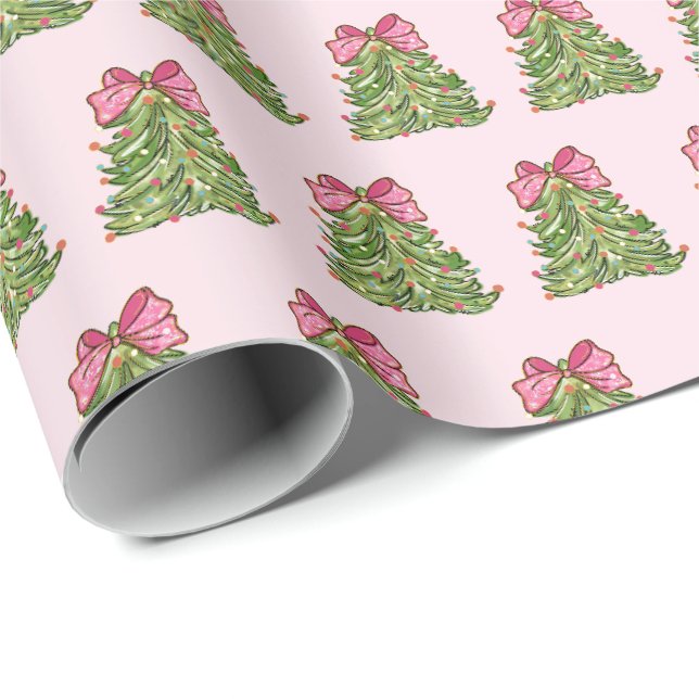 Papier Cadeau Papier d'enveloppement de sapin de Noël rose Coque (Coin rond)