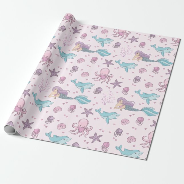 Papier Cadeau Papier d'enveloppement de sirène mignonne (Déroulé)