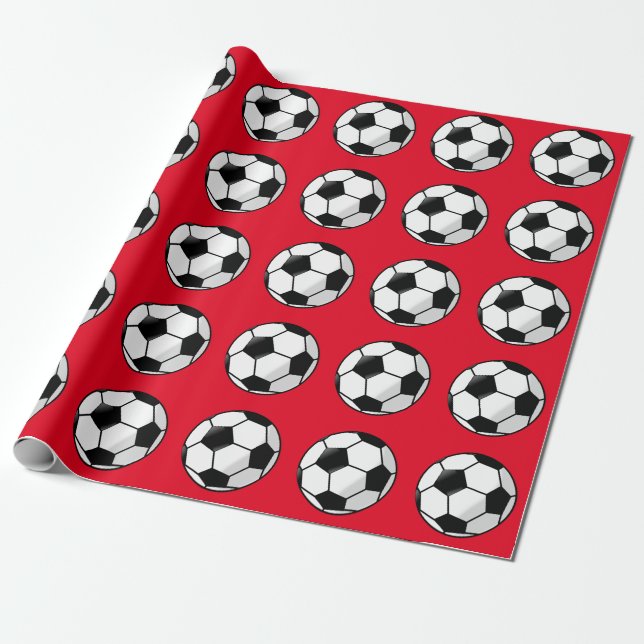 Papier Cadeau Papier d'enveloppement de sport de soccer rouge (Déroulé)