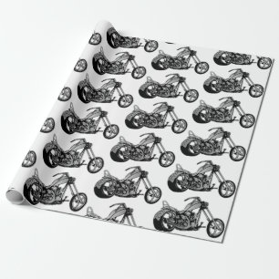 Papier Cadeau Papier d'enveloppement de thème de moto noir et bl