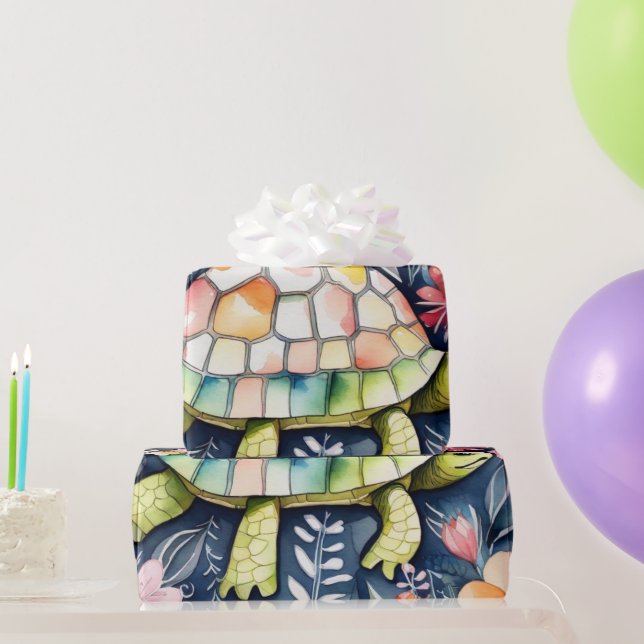 Papier Cadeau Papier d'enveloppement de tortue florale mignonne (Cadeaux de fête)