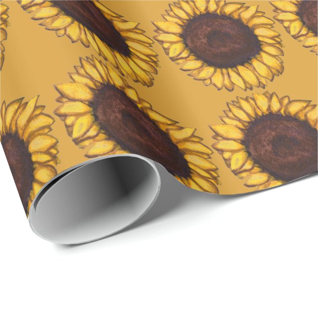Papier Cadeau Papier d'enveloppement de tournesol or Papier à fl (Coin rond)