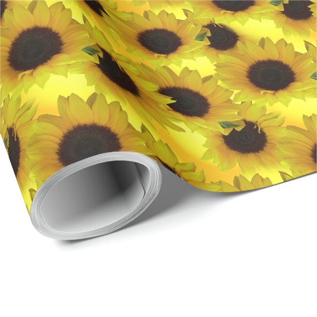 Papier Cadeau Papier d'enveloppement de tournesol or Papier à fl (Coin rond)