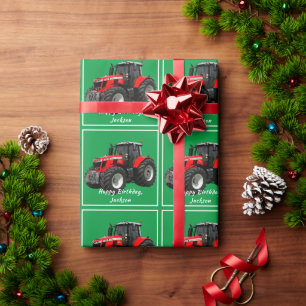 Papier Cadeau Papier d'enveloppement de tracteur rouge moderne