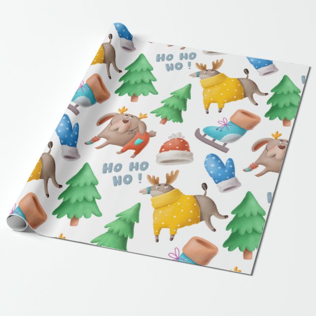 Papier Cadeau Papier d'enveloppement de vacances pour rennes amu (Déroulé)