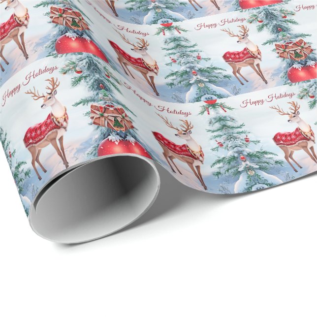 Papier Cadeau Papier d'enveloppement de vacances Reindeer (Coin rond)