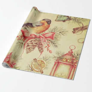Papier Cadeau Papier d'enveloppement d'éléments de Noël vintage