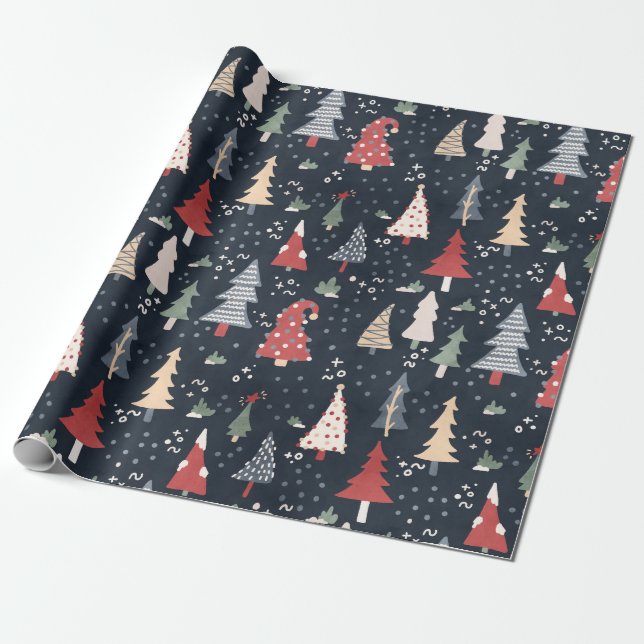 Papier Cadeau Papier d'enveloppement des arbres de vacances (Déroulé)