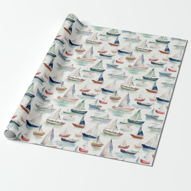 Papier Cadeau Papier d'enveloppement des bateaux aquarelles (Déroulé)