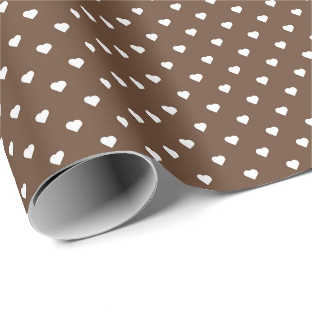Papier Cadeau Papier d'enveloppement des coeurs blancs| Brown (Coin rond)