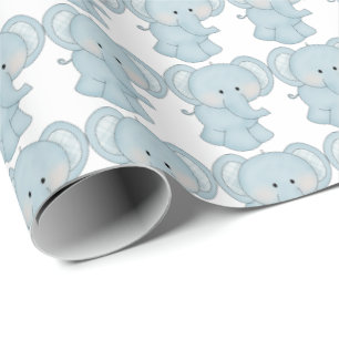 Papier Cadeau Papier d'enveloppement des éléphants bleu bébé