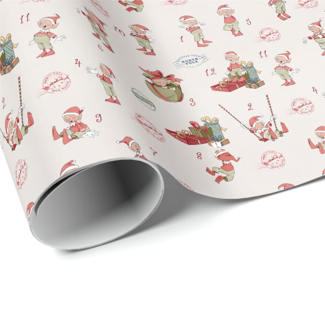 Papier Cadeau Papier d'enveloppement des elfes de Noël du Père N (Coin rond)