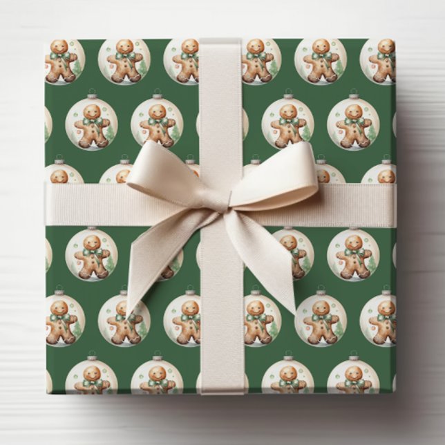 Papier Cadeau Papier d'enveloppement des ornements de Noël verts (Green Christmas Ornaments Wrapping Paper
)