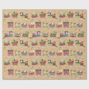 Papier Cadeau Papier d'enveloppement des trains de Noël