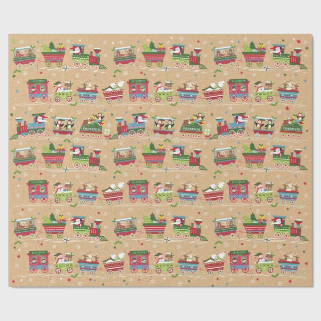 Papier Cadeau Papier d'enveloppement des trains de Noël (Plat)