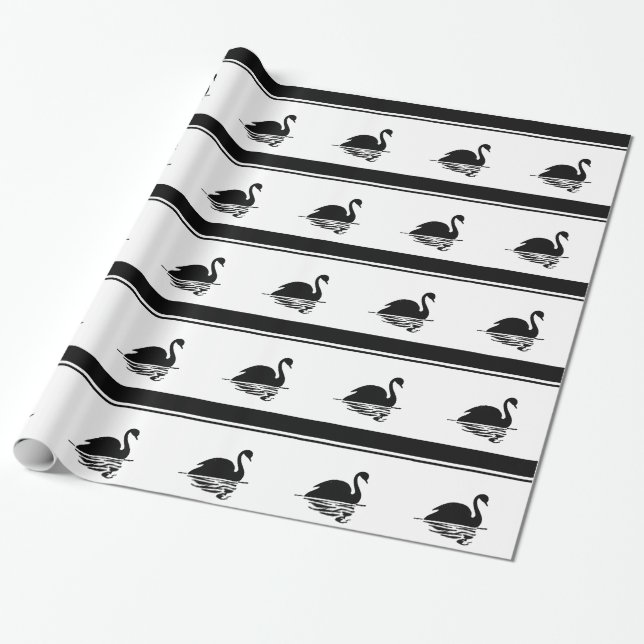 Papier Cadeau Papier d'enveloppement design noir et blanc Swan (Déroulé)