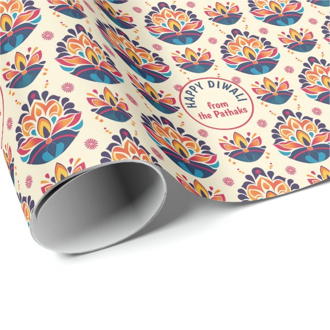Papier Cadeau Papier d'enveloppement Diwali - Édition Texte Pers (Coin rond)
