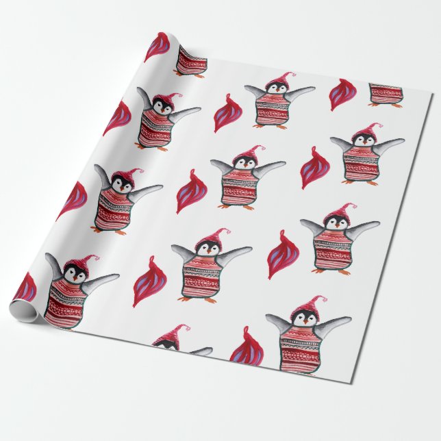 Papier Cadeau Papier d'enveloppement d'oiseaux pingouins (Déroulé)