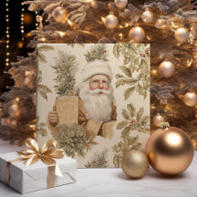 Papier d'enveloppement d'or grand Père Noël Retro