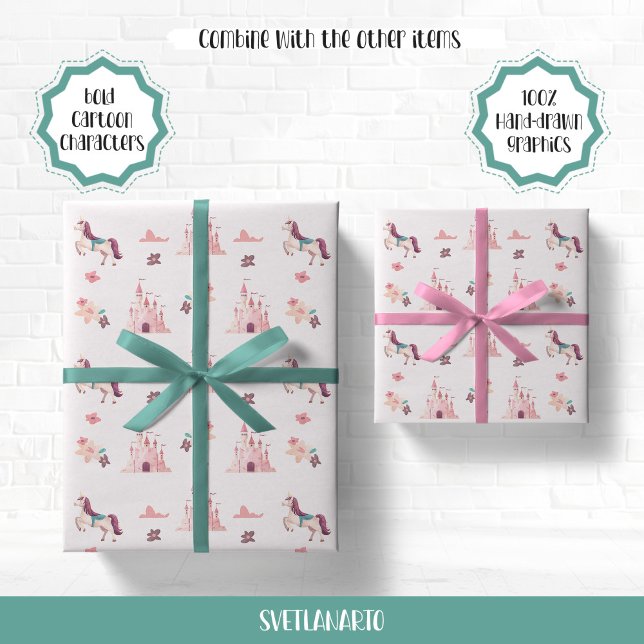 Papier Cadeau Papier d'enveloppement Dreamy Unicorn et Châteaux (Créateur téléchargé)