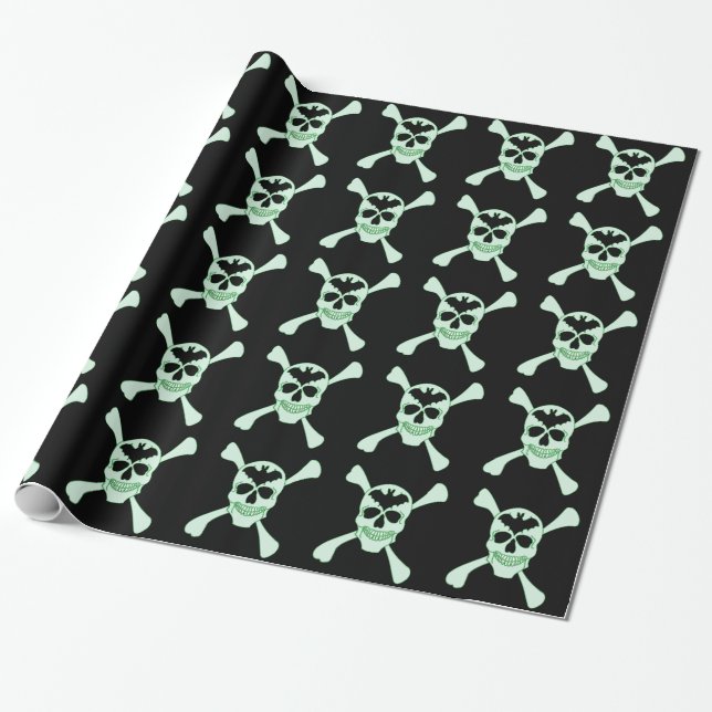 Papier Cadeau Papier D'Enveloppement Du Crâne Vert Et Des Traver (Déroulé)
