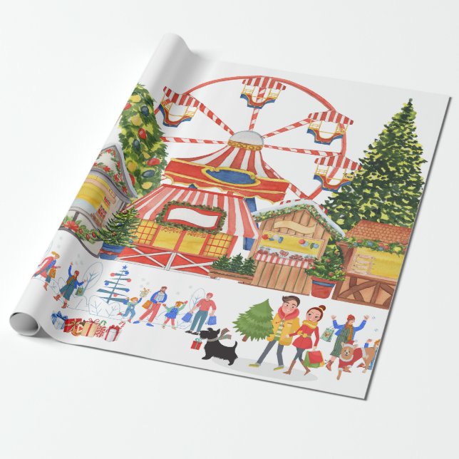 Papier Cadeau Papier d'enveloppement du marché de Noël (Déroulé)