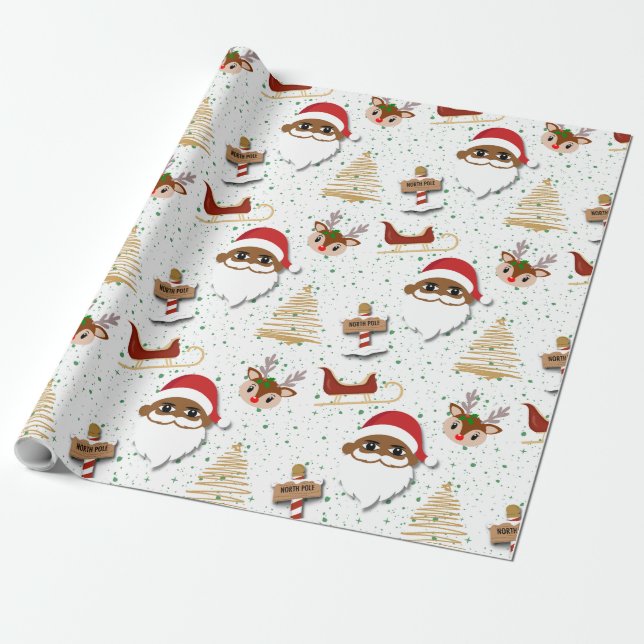 Papier Cadeau Papier d'enveloppement du Père Noël africain-améri (Déroulé)