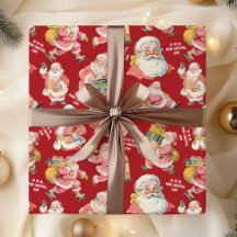 Papier d'enveloppement du Père Noël rétro en rouge
