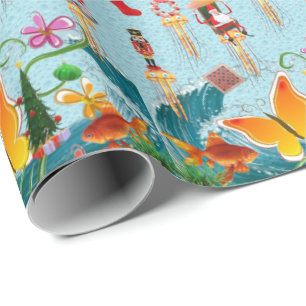 Papier Cadeau Papier d'enveloppement Elf Christmas Ocean Fish Pè