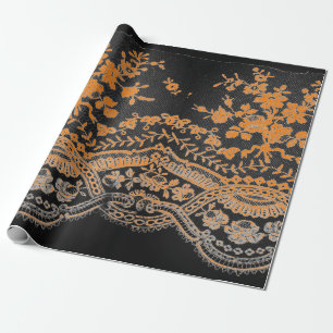 Papier Cadeau Papier d'enveloppement en LACE NOIR ET ORANGE