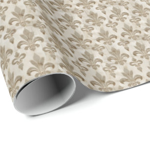 Papier Cadeau Papier d'enveloppement Fleur De Lis Beige