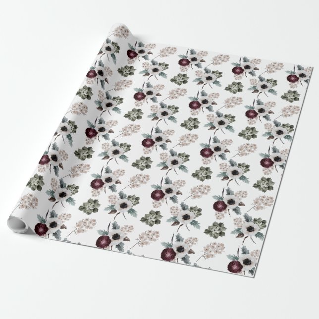 Papier Cadeau Papier d'enveloppement floral aquarelle (Déroulé)