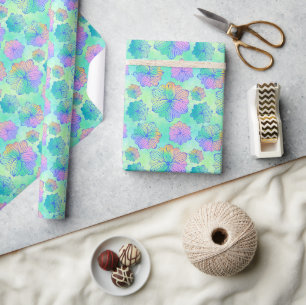 Papier Cadeau Papier d'enveloppement Floral Arc-en-ciel Pastel