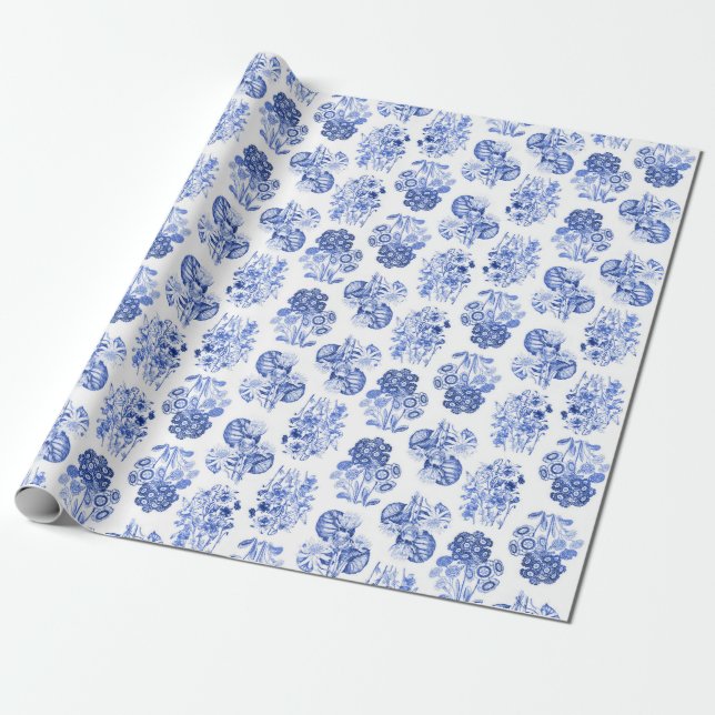 Papier Cadeau Papier d'enveloppement floral bleu Delft (Déroulé)