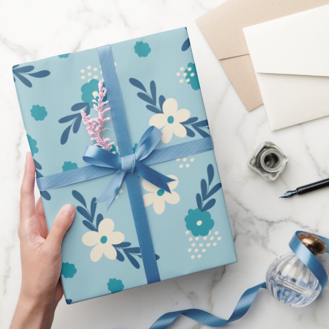 Papier Cadeau Papier d'enveloppement floral bleu et Turquoise (Cadeaux)