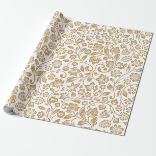 Papier Cadeau papier d'enveloppement floral doré moderne