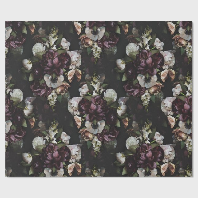 Papier Cadeau Papier d'enveloppement floral foncé (Plat)