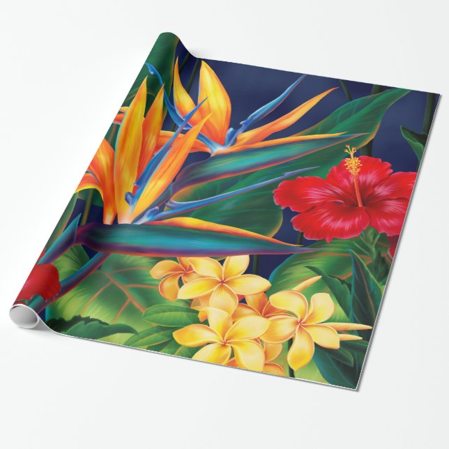 Papier Cadeau Papier d'enveloppement floral hawaïen paradis trop (Déroulé)