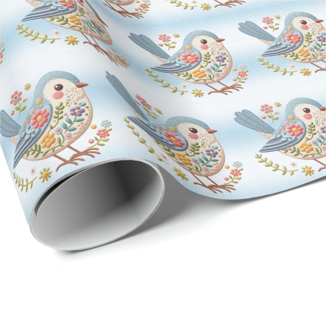 Papier Cadeau Papier d'enveloppement floral Little Bird (Coin rond)